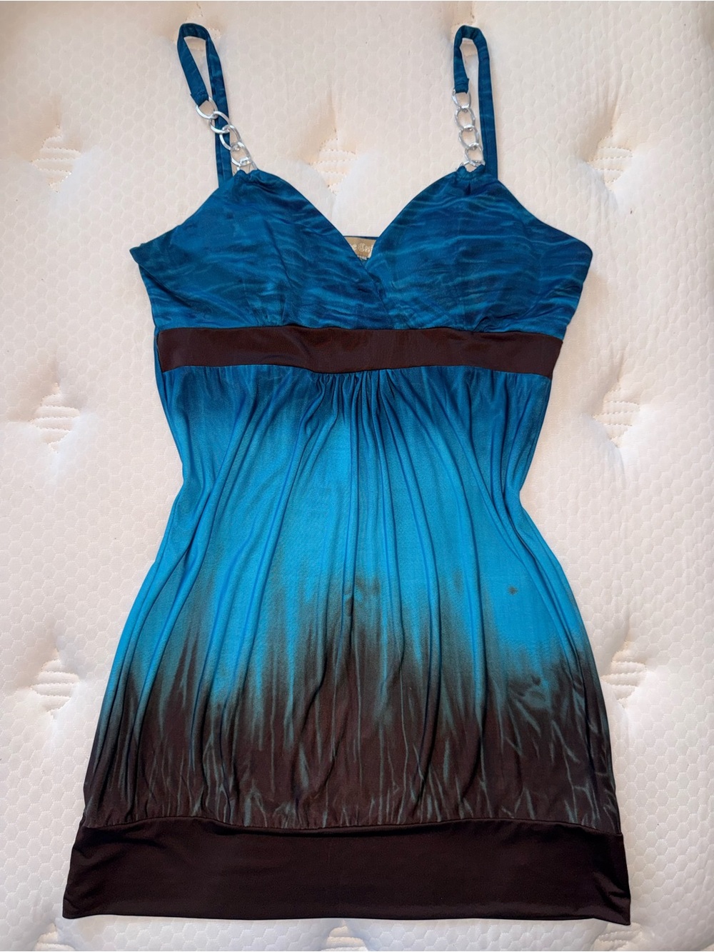 89. Blue Ombre Spaghetti Strap Dress with Brown Trim - Picture 2 of 7